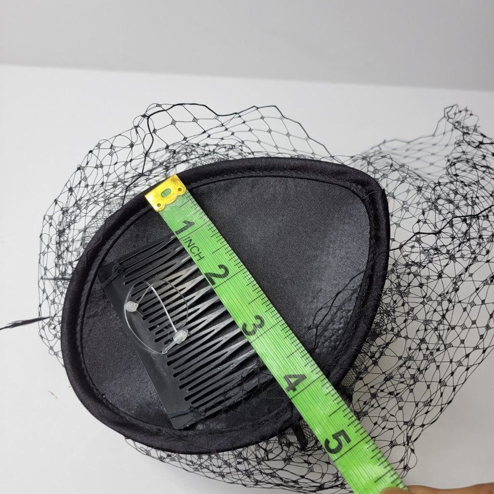 Black Veil Netting Fascinator With Veil Netting, Tulle and Feathers - Picture 9 of 16